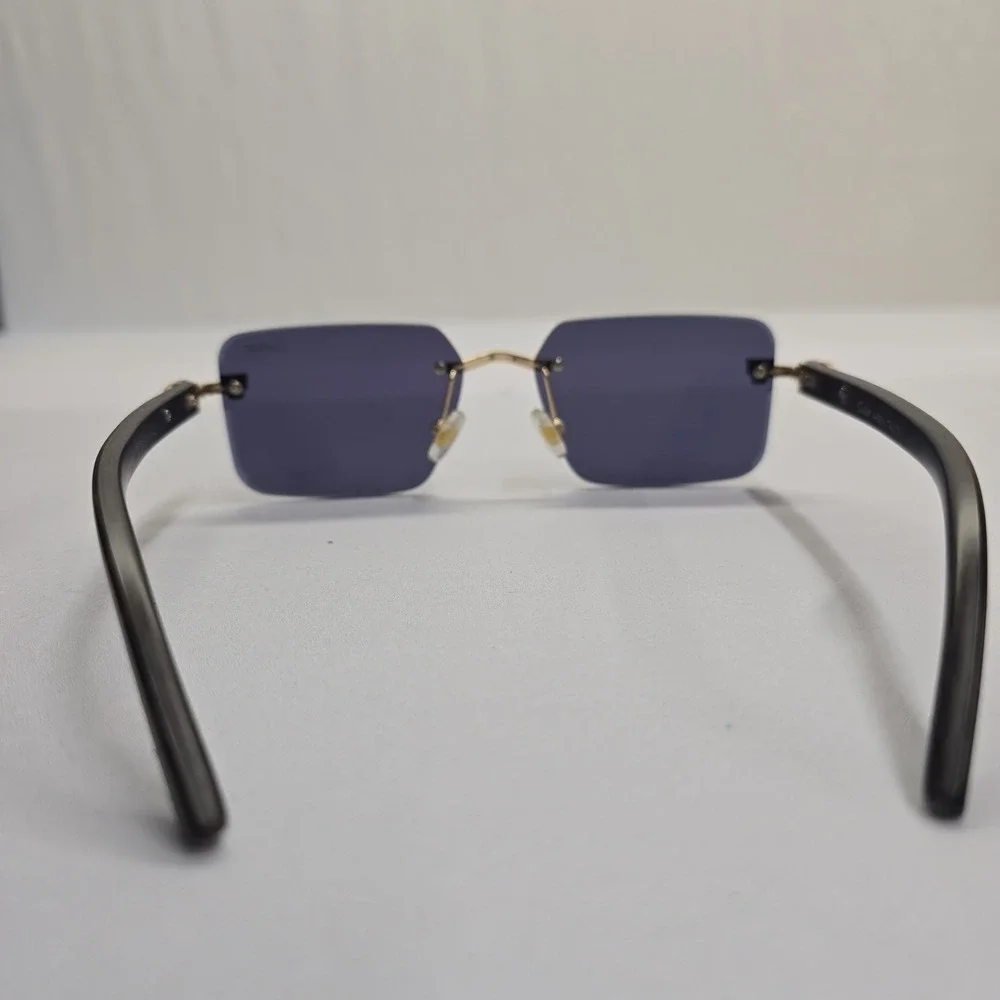 Cartier Panthere Rimless Sunglasses Gold Wood Blue Tint CT0065S